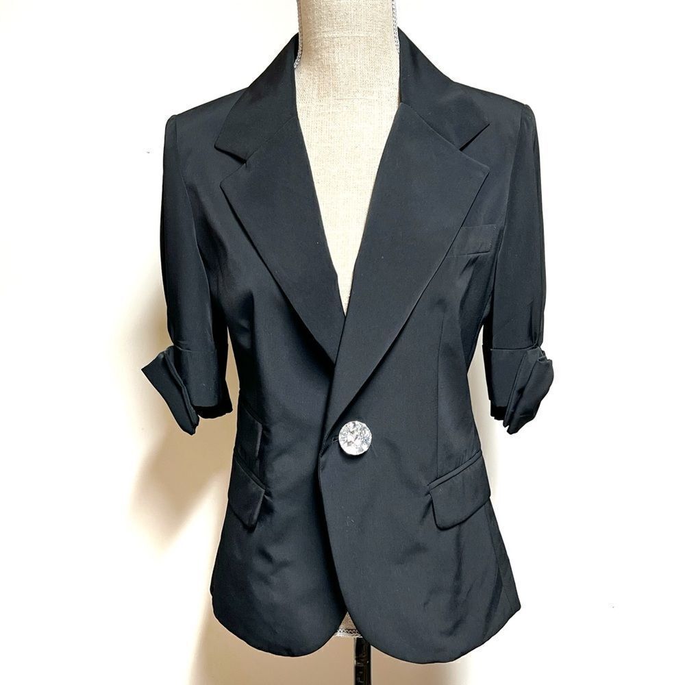 Sara Berman England Black Silk bow sleeve Jewel Embellished Blazer Sz M